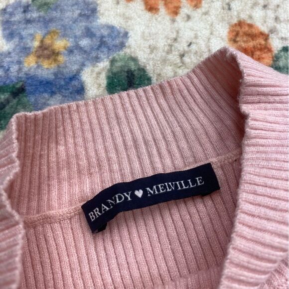 Brandy Melville Brett Turtleneck Ribbed Long Sleeve Crop Sweater Shirt OS small - Picture 3 of 6